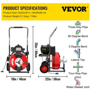 VEVOR 23μ x 9.5χιλ Καθαριστής Αποχέτευσης για Σωλήνες 32-100χιλ, Φο... VEVOR 23μ x 9.5χιλ Καθαριστής Αποχέτευσης για Σωλήνες 32-100χιλ, Φο...