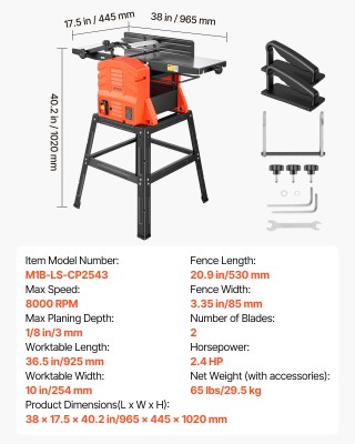 VEVOR Συνδυασμένη Επιφάνεια Πλάνης και Υποδοχής, 254mm, 2.4 HP, 800...