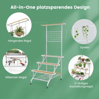 Costway  Πολυλειτουργική Σκάλα Φυτών με Ρόδες και Σχάρα για Εξοικον...