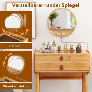 Τουαλέτα Μακιγιάζ από Μπαμπού με Ρυθμιζόμενο Καθρέφτη και Γυάλινη Ε... Τουαλέτα Μακιγιάζ από Μπαμπού με Ρυθμιζόμενο Καθρέφτη και Γυάλινη Ε...