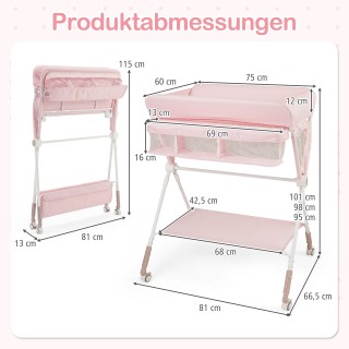 Costway Φορητό πτυσσόμενο τραπέζι αλλαξιέρας με ρυθμιζόμενο ύψος 3 ...