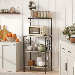 HOMCOM Ράφι Κουζίνας 4 Επιπέδων με Διχτυωτά Πάνελ και 8 Γάντζους Βι...