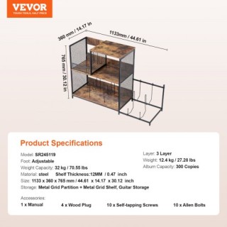 VEVOR Βάση Πικάπ 3 Επιπέδων με Αποθήκευση Κιθάρας Μαύρη DCJJTMSC30... VEVOR Βάση Πικάπ 3 Επιπέδων με Αποθήκευση Κιθάρας Μαύρη DCJJTMSC30...