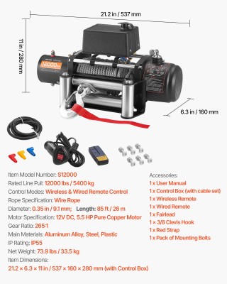 VEVOR Ηλεκτρικό Βίντσι 12V DC 5400kg με Ατσάλινο Σχοινί για SUV, Je... VEVOR Ηλεκτρικό Βίντσι 12V DC 5400kg με Ατσάλινο Σχοινί για SUV, Je...