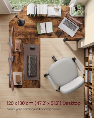 VASAGLE Γραφείο Υπολογιστή Γωνιακό L-Σχήμα με Ράφια Αποθήκευσης, Ρο...