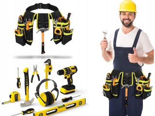 Verk Group Πολυλειτουργική Ζώνη Εργαλείων με 22 Τσέπες και Θήκη Σφυ...