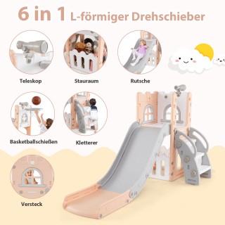 Costway  Πολυλειτουργική Παιδική Τσουλήθρα 6-σε-1 με Μπασκέτα & Τηλ...