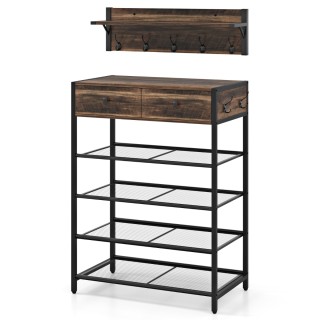 Costway Σετ Κρεμάστρας και Παπουτσοθήκης με Ράφι Τοίχου, 7 Γάντζους... Costway Σετ Κρεμάστρας και Παπουτσοθήκης με Ράφι Τοίχου, 7 Γάντζους...