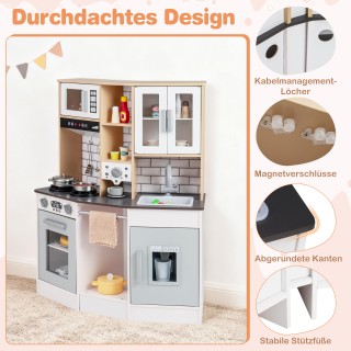 Costway Παιδική Ξύλινη Κουζίνα Παιχνίδι με Φως, Ήχο, Εστία, Νεροχύτ...