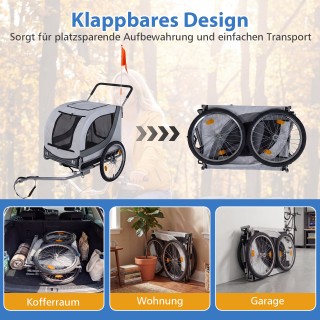 Costway 2 σε 1 Ποδηλατικό Τρέιλερ και Καρότσι Σκύλου με Άνοιγμα Ορο...