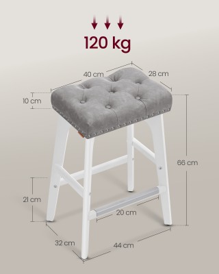 Σετ 2 Σκαμπό VASAGLE, 66cm, Ξύλινα Πόδια, Δερμάτινα, Γκρι Σετ 2 Σκαμπό VASAGLE, 66cm, Ξύλινα Πόδια, Δερμάτινα, Γκρι