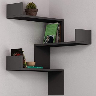 Shally Dogan Γωνιακό Ραφιέρα Τοίχου 3 Επιπέδων Ανθρακί 60x22x90 εκ....