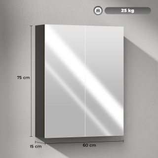 HOMCOM Μαύρο Ντουλάπι Μπάνιου με Καθρέφτη και 2 Ράφια σε MDF, 60x15...