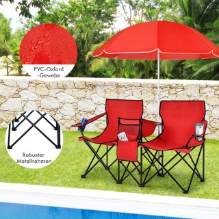 Costway Φορητή και Πτυσσόμενη Καρέκλα Ζευγαριού με Αποσπώμενη Ομπρέ... Costway Φορητή και Πτυσσόμενη Καρέκλα Ζευγαριού με Αποσπώμενη Ομπρέ...