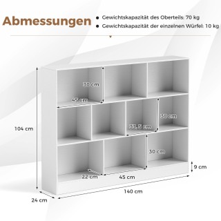 Costway Ράφι Βιβλιοθήκης 3 Επιπέδων με 10 Θέσεις 140 x 24 x 104 cm ... Costway Ράφι Βιβλιοθήκης 3 Επιπέδων με 10 Θέσεις 140 x 24 x 104 cm ...