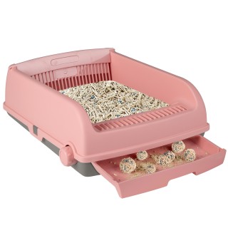 Costway Ημιαυτόματη Ανοικτή Ροζ Λεκάνη Γάτας με Προστασία Κατά των ...