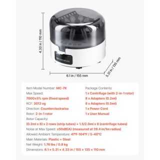 VEVOR Μίνι Φυγόκεντρος 7000rpm με 2-σε-1 Ρότορα για 0.2/1.5/2ml Δοκ... VEVOR Μίνι Φυγόκεντρος 7000rpm με 2-σε-1 Ρότορα για 0.2/1.5/2ml Δοκ...