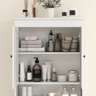 HOMCOM Λευκό Ξύλινο Έπιπλο Μπάνιου με 3 Κλειστά Ράφια & Ανοιχτό Ράφ...