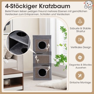 Costway  Τετραώροφο Γατόσπιτο 99 εκ. Γκρι με Κρυψώνες και Ονυχοδρόμ...