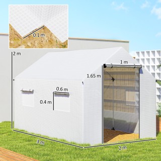 Outsunny Θερμοκήπιο με Σήραγγα 2x3x2 μ με Πόρτες και Παράθυρα με Ρο...