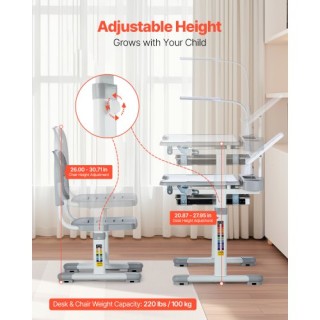 VEVOR Σετ Παιδικό Γραφείο και Καρέκλα με Ρυθμιζόμενο Ύψος & Κλίση Γ...