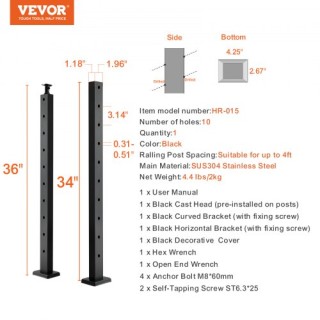 Κολόνα Κάγκελου VEVOR 36x1x2in 30° Μαύρη 1τμχ 1JZLGZHS91424HS5GV0 Κολόνα Κάγκελου VEVOR 36x1x2in 30° Μαύρη 1τμχ 1JZLGZHS91424HS5GV0