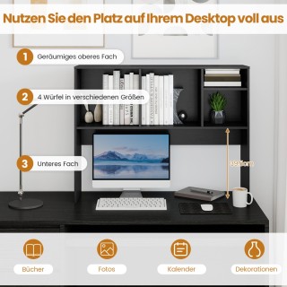 Costway Μαύρο Ράφι Γραφείου με 4 Θέσεις Διοργανωτής Γραφείου Βιβλιο...