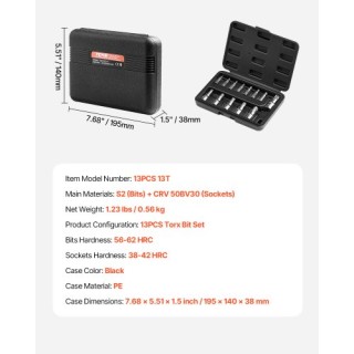 VEVOR Σετ Καρυδάκια Torx 13 Τεμαχίων T8 - T60 S2 και Cr-V Ατσάλι PT... VEVOR Σετ Καρυδάκια Torx 13 Τεμαχίων T8 - T60 S2 και Cr-V Ατσάλι PT...