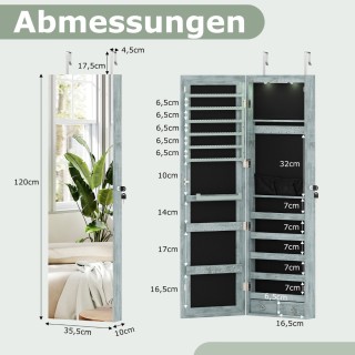 Costway Κοσμηματοθήκη με LED Φωτισμό και Καθρέφτη, Κλειδωμένος Vint...