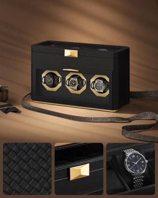 Κουτί Ρολογιών 9 Θέσεων με Καπάκι και 4 Θήκες για Γυαλιά Μαύρο JWB0...