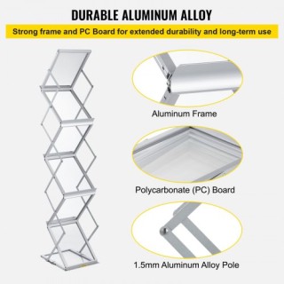 Ραφιέρα Βιβλιοθηκών VEVOR, 6 Θήκες, Πτυσσόμενη Αλουμινένια Βάση Περ...
