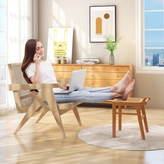 Costway  Πολυλειτουργικό Σκαμπό Μακιγιάζ από Μπαμπού με Επιφάνεια Ρ...