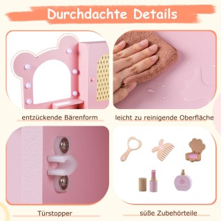 Costway Ροζ Παιδικό Τραπεζάκι Μακιγιάζ με Φωτισμό & Σετ Καρέκλας Πρ...