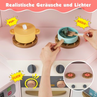 Costway Ροζ Ξύλινη Γωνιακή Κουζίνα με Φώτα και Ήχους - Περιλαμβάνει...