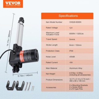 VEVOR Γραμμικός Ενεργοποιητής 12V 6 6000N IP44 ZXXXZXQ6INCH0FY9LV9 VEVOR Γραμμικός Ενεργοποιητής 12V 6 6000N IP44 ZXXXZXQ6INCH0FY9LV9