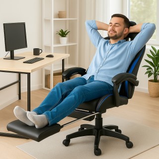 BAKAJI Καρέκλα Gaming Δερματίνη Μαύρο και Μπλε Ανακλινόμενη για Γρα... BAKAJI Καρέκλα Gaming Δερματίνη Μαύρο και Μπλε Ανακλινόμενη για Γρα...