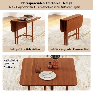 Τετράγωνο Ξύλινο Τραπέζι Φαγητού για 2-4 Άτομα με Αναδιπλούμενες Πρ...