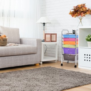 Costway Πολυλειτουργικό Καρότσι Αποθήκευσης με 6 Συρτάρια και Περι... Costway Πολυλειτουργικό Καρότσι Αποθήκευσης με 6 Συρτάρια και Περι...