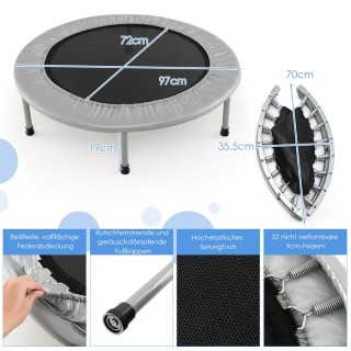 Costway  Μίνι Τραμπολίνο Φίτνες, Πτυσσόμενο, Γκρι, Μέγιστο Βάρος 15...