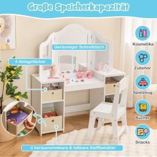 Costway  Παιδικό Τραπέζι Μακιγιάζ με Αποσπώμενο Καθρέφτη & Κουτιά Α...