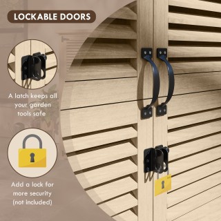 Έπιπλο αποθήκευσης εξωτερικού χώρου με 2 ράφια με μανταλάκια, σε ξύ... Έπιπλο αποθήκευσης εξωτερικού χώρου με 2 ράφια με μανταλάκια, σε ξύ...