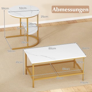 Costway Σετ 2 Συνδυαζόμενα Τραπεζάκια Σαλονιού με Λευκή Επιφάνεια α...