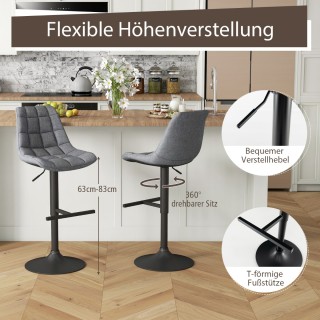 Costway Σετ 2 Περιστρεφόμενα και Ρυθμιζόμενα Μπαρ Σκαμπό Γκρι JV115...