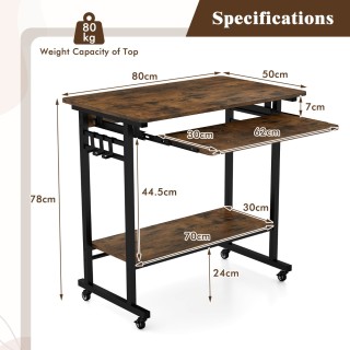 Πολυλειτουργικό Κινητό Γραφείο Υπολογιστή με Ρόδες 80 x 50 x 78 cm ... Πολυλειτουργικό Κινητό Γραφείο Υπολογιστή με Ρόδες 80 x 50 x 78 cm ...