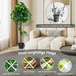 Costway  Τεχνητό Φυτό σε Γλάστρα με Ρεαλιστικά Φύλλα και Ξύλινο Κορ...