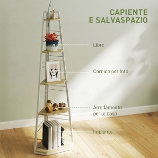 Ξύλινη Γωνιακή Βιβλιοθήκη με 5 Ράφια καιι Ρυθμιζόμενα Πόδια - 37.5 ...