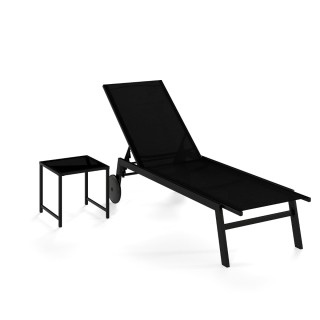 Costway Ξαπλώστρα Κήπου με Ρόδες & Πλαϊνό Τραπεζάκι, Ρυθμιζόμενη Πλ...