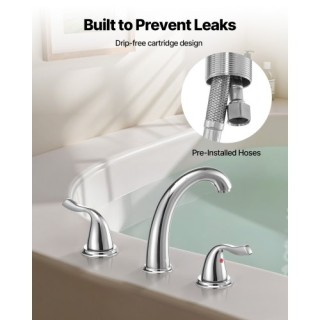 VEVOR Καταρρακτώδης Μπαταρία Μπανιέρας 3 Οπών με Ψηλή Καμπύλη & Θερ...