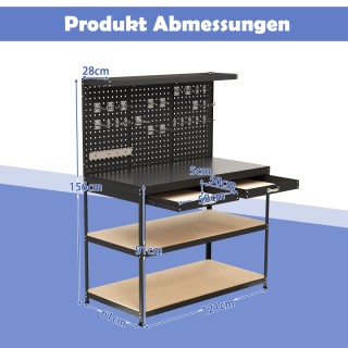 Costway Επαγγελματικός Πάγκος Εργασίας 121 x 61 cm με Μεταλλικό Σκε...