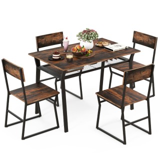 Costway Σετ Τραπεζαρίας 5 Τεμαχίων με Μεταλλικό Πλαίσιο και Ρουστίκ...